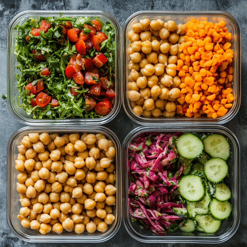 Crave-Worthy Chickpea Salad Lunch Ideas You’ll Love (Healthy, Easy & So Good) chickpea salad Meal prep containers with different chickpea salads