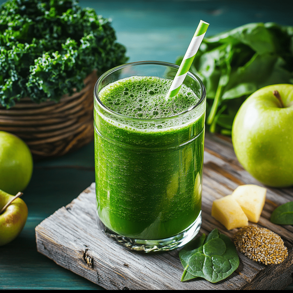 Green detox smoothie with spinach and green apples
