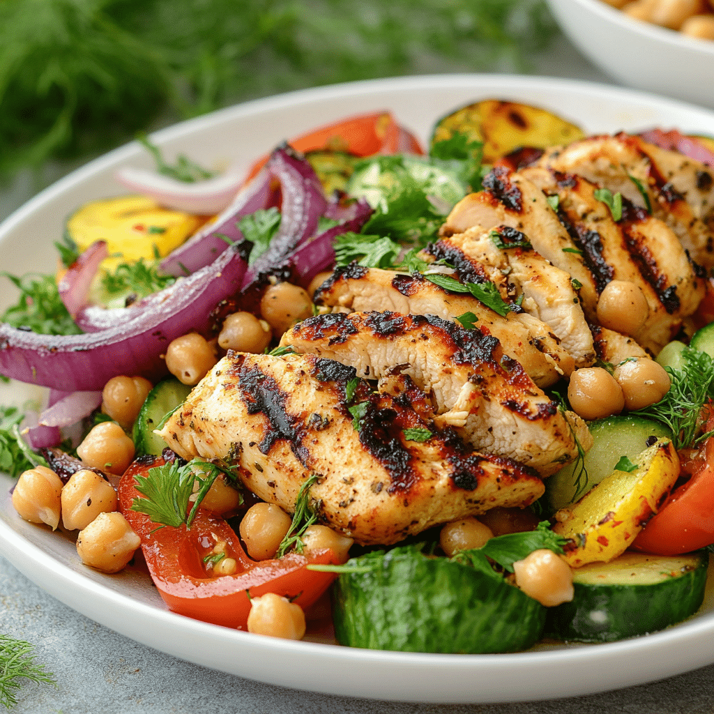 The Best Chickpea Chicken Salad You’ve Never Tried (High Protein & Big Flavor) Chickpea Chicken Salad Grilled chicken chickpea salad with veggies
