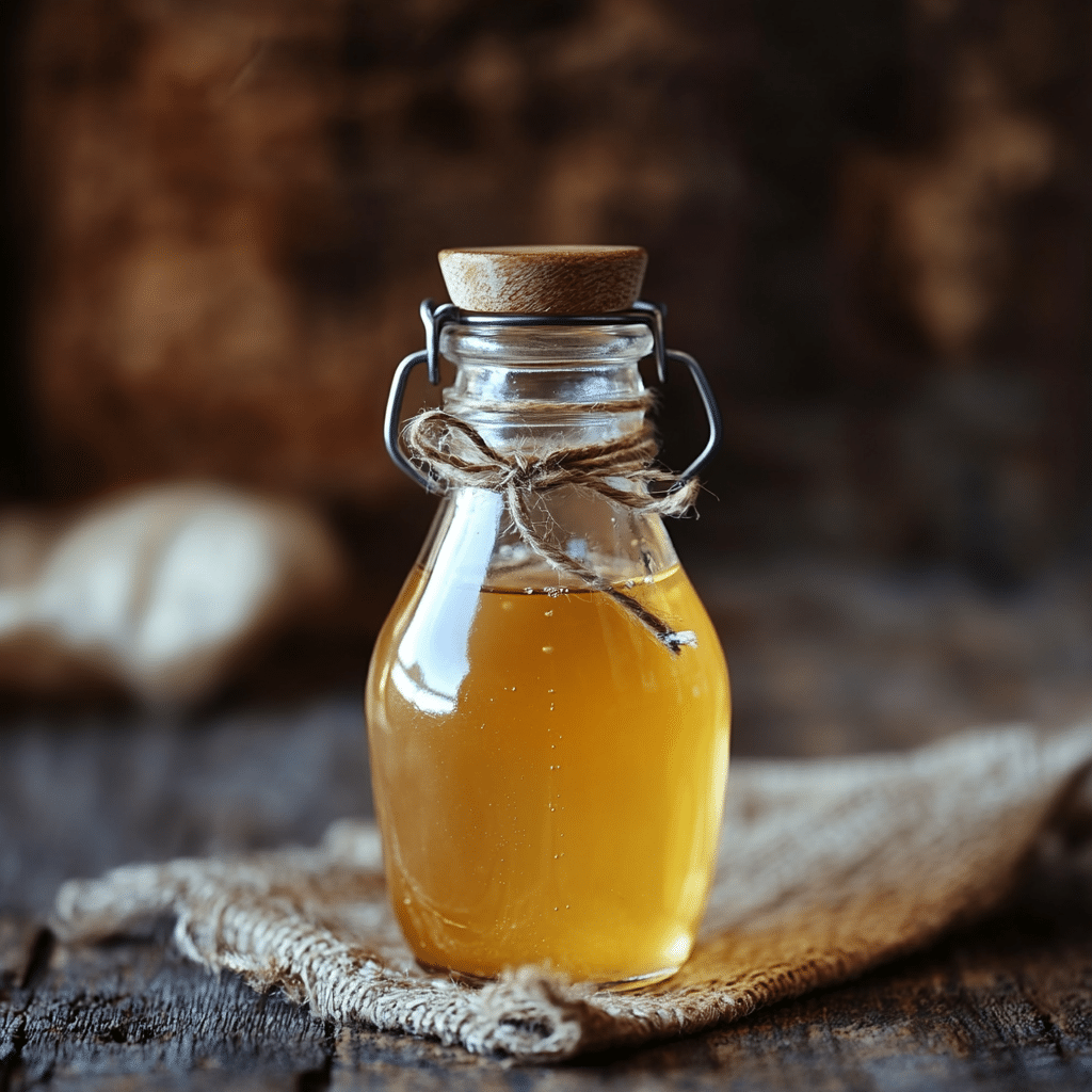 Homemade apple cider vinegar in a glass jar with fresh apples