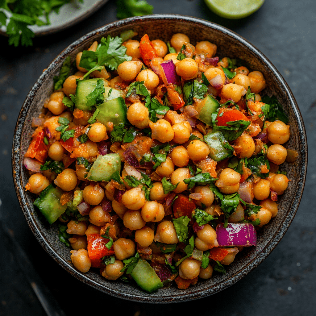 Crave-Worthy Chickpea Salad Lunch Ideas You’ll Love (Healthy, Easy & So Good) chickpea salad Indian chickpea salad (chana chaat) with onions and chutney