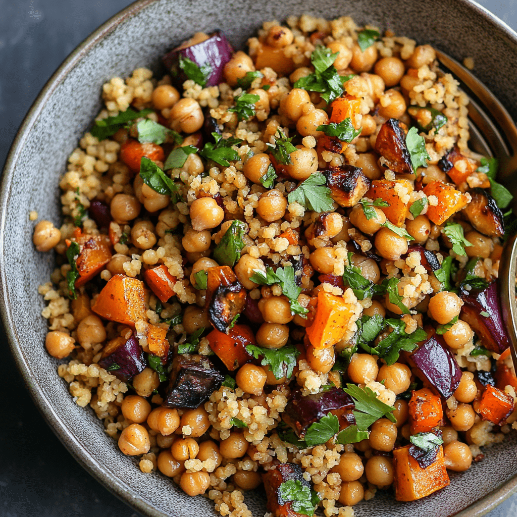 Crave-Worthy Chickpea Salad Lunch Ideas You’ll Love (Healthy, Easy & So Good) chickpea salad Moroccan chickpea salad with roasted vegetables and mint