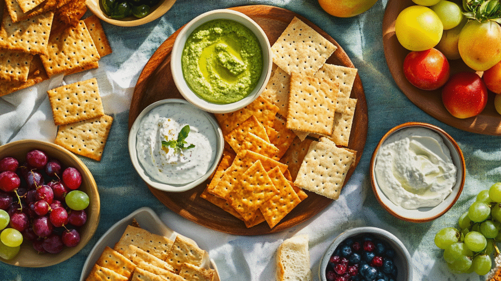 Snack Smarter: Best Gluten-Free Crackers & Easy Recipes Gluten-Free Crackers setup with gluten-free crackers, dips, and fruits