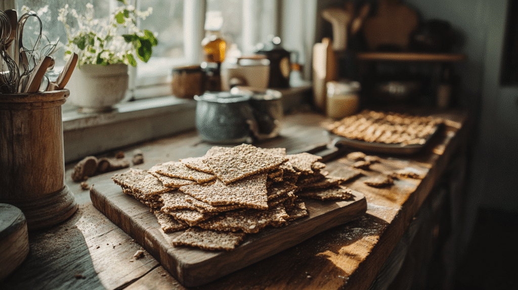 Snack Smarter: Best Gluten-Free Crackers & Easy Recipes Gluten-Free Crackers Homemade gluten-free crackers seed on a wooden board