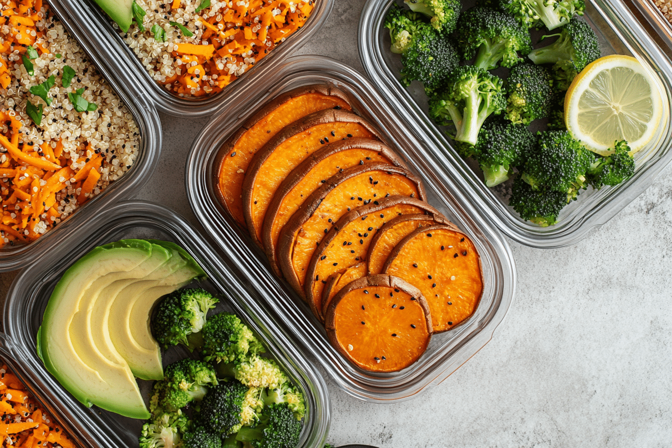 Completed Japanese sweet potato bowl with quinoa and mixed vegetables