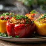 Healthy Stuffed Peppers You’ll Want Every Night | Easy Weight-Loss Recipe stuffed peppers Garnishing cooked stuffed peppers with chopped parsley